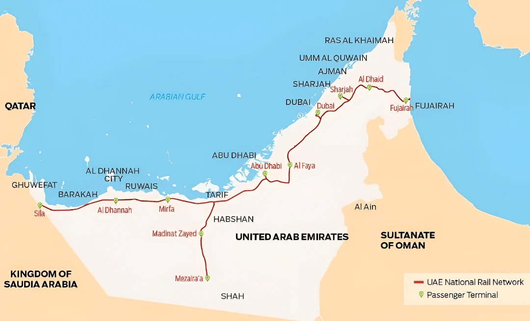Etihad Rail Abu Dhabi: Your Complete Guide to the UAE's Game-Changing Railway Network 2 Etihad Rail Abu Dhabi map showing UAE national rail network and passenger stations