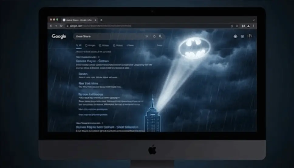 Batman Google Easter Egg: The Complete Guide to Google's Hidden Bat-Signal (2026 Update) 3 Batman Google Easter Egg showing Bat-Signal over Google search results