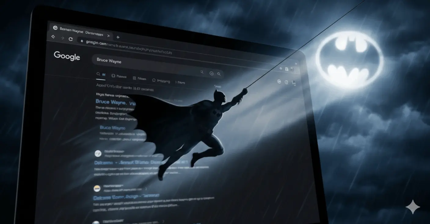 Batman Google Easter Egg: The Complete Guide to Google's Hidden Bat-Signal (2026 Update) 2 Batman Google Easter Egg showing Bat-Signal after searching Bruce Wayne on Google