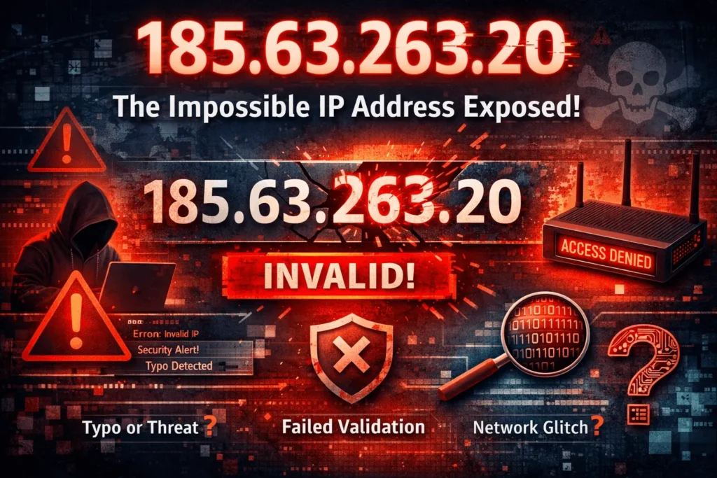 185.63.263.20 shown as an invalid IPv4 address highlighting validation and security issues
