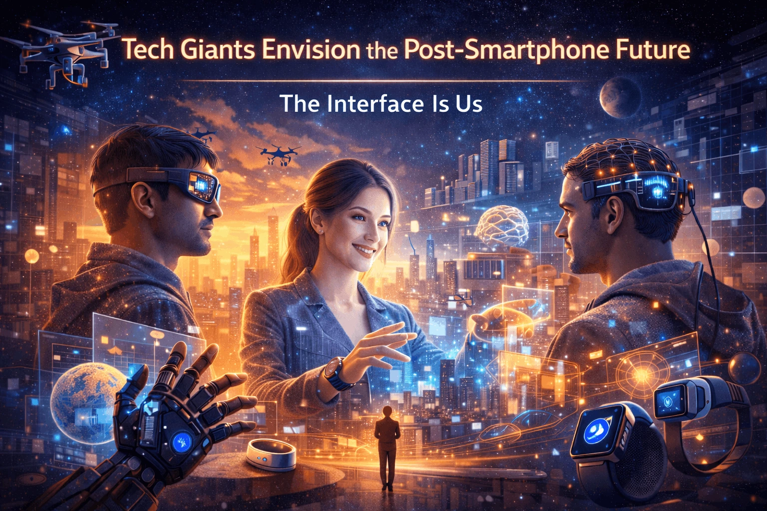 tech giants envision future beyond smartphones using wearable devices, neural interfaces, and augmented reality in a post-smartphone world